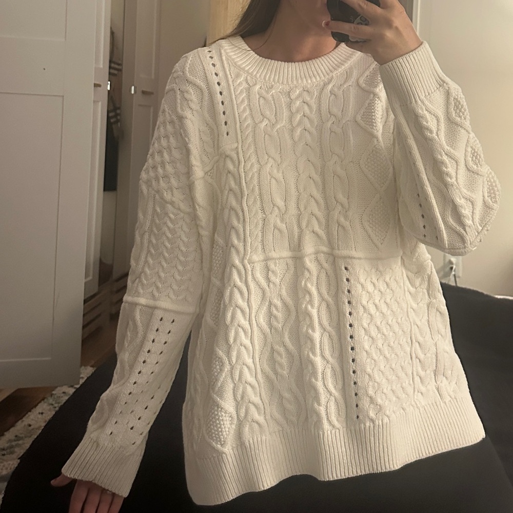Anthropologie Pilcro Jasmine Cable Knit white sweater